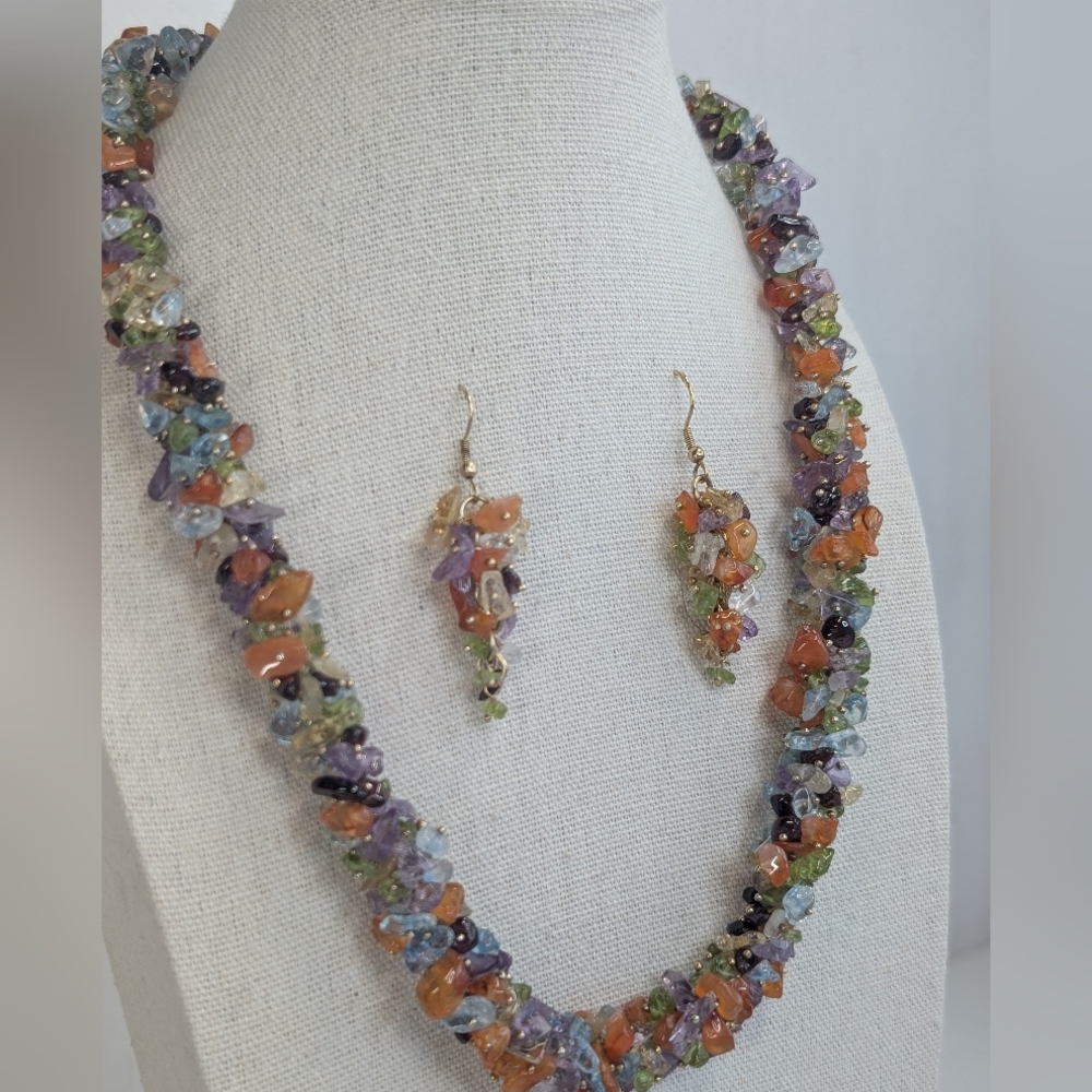 Stauer 140 Carat Mixed Gemstone Fiesta Necklace Earrings Set Luxury Vintage